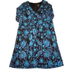 Adrianna Papell Black Blue Embroidered Floral Cocktail Party Dress Size‎ 12